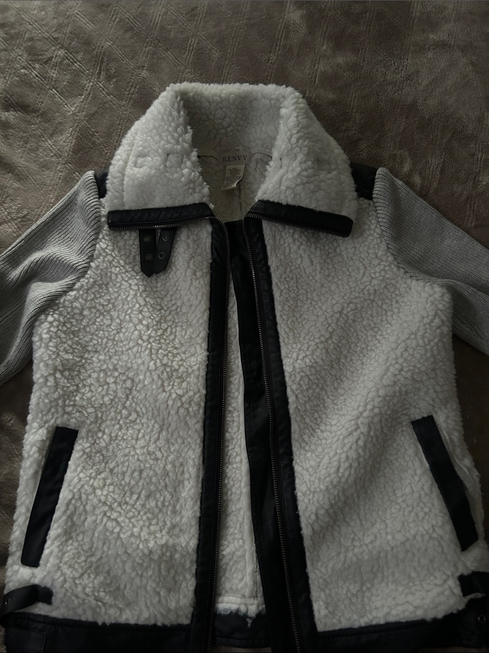 Renvy Cream Sherpa Teddy Jacket with Black Trim